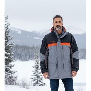 Columbia Sportswear Jacket Mens XL Gray Black Full Zip Waterproof Outdoor Wear